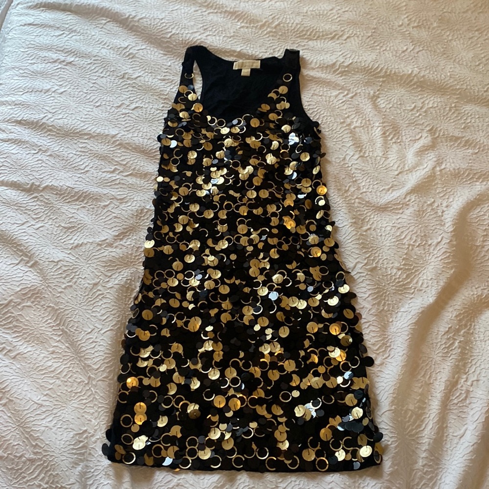 Michael Kors Black and Gold Sequin Dress